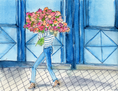 Load image into Gallery viewer, Greeting Card - girl with flowers